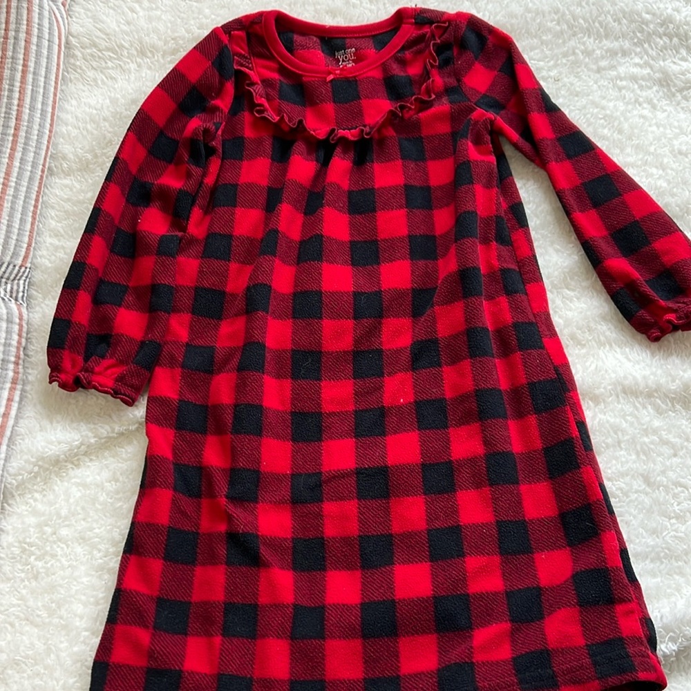 Carter’s Girls Red/Black Plaid Flannel Nightgown Size 4T
